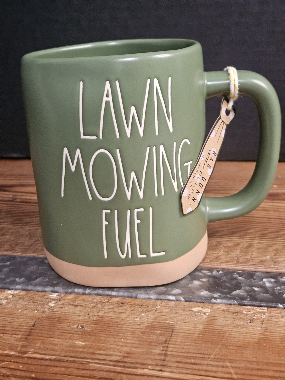 Rae Dunn Lawn Mowing Fuel Ceramic Mug - Green